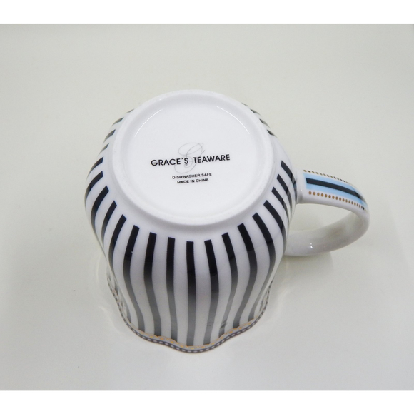 Grace's Teaware Josephine Black and White Stripes Coffee Cup Blue Toile Decal - Picture 5 of 11
